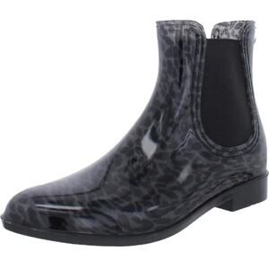 INC Women's Raelynn Leopard Print Rain Boots Black Gray Size 5